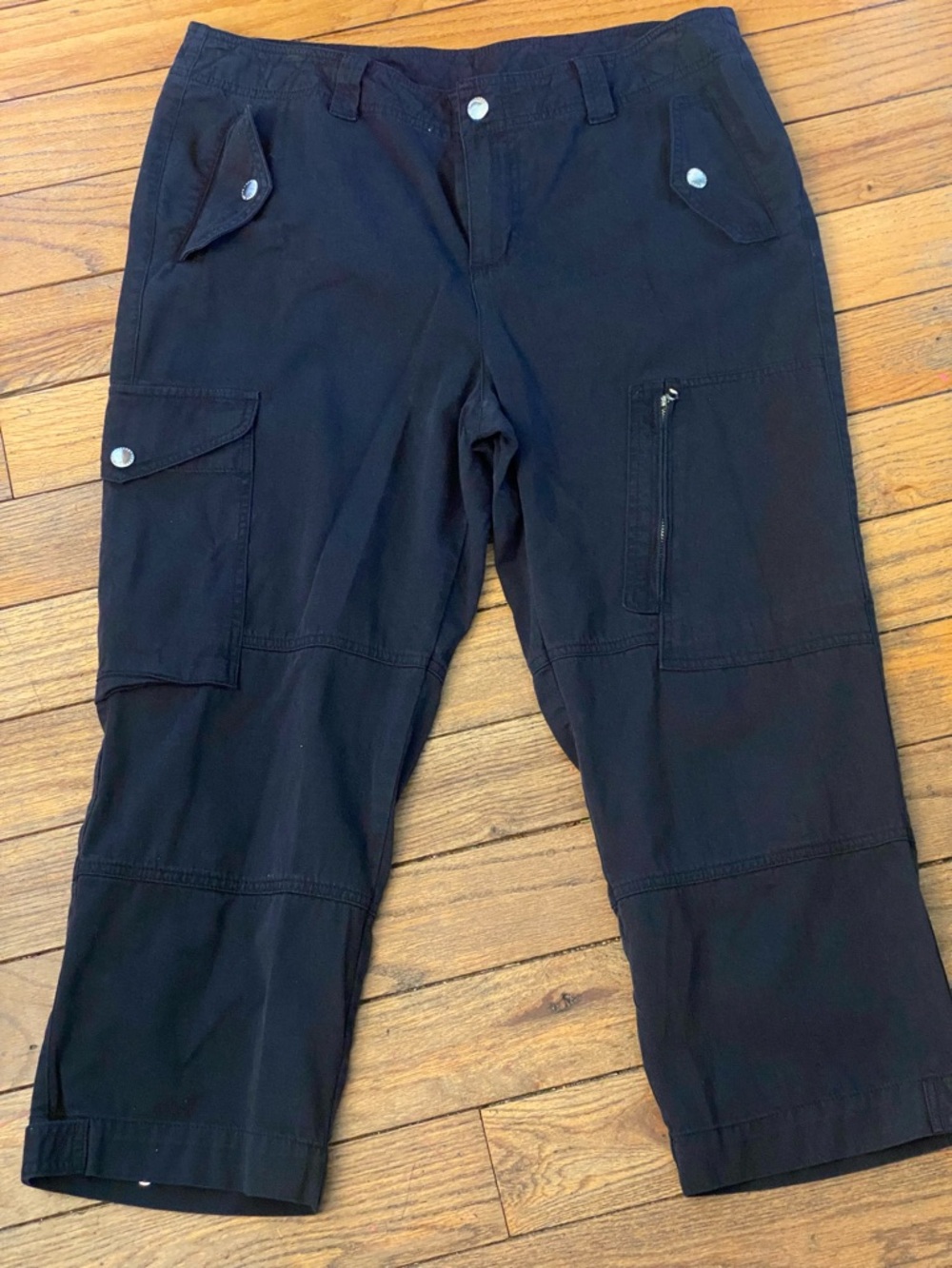 Lauren Ralph Lauren Black Cotton Rayon Cargo Crop Pants with Zip Pocket Size 14P